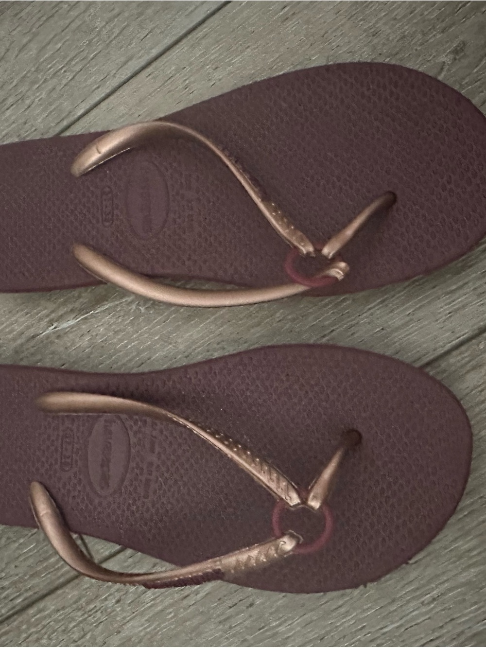 Havaianas Women’s Maroon Flip Flop Sandals with Metallic Copper Straps